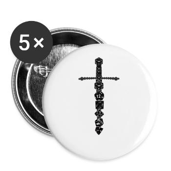 RPG D20 Cube Dice Würfel Zauberei Schwert schwarz - Buttons klein 25 mm (5er Pack) - Weiß - Vorne