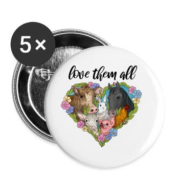 Coeur d'animaux et de fleurs - Lot de 5 petits badges (25 mm) - blanc - Devant