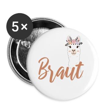 Braut Bride to be Alpaka Lama JGA Junggesellin - Buttons klein 25 mm (5er Pack) - Weiß - Vorne