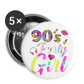 90er Jahre Mottoparty - Buttons klein 25 mm (5er Pack) - Weiß - Vorne