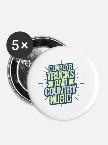 Country Musik Trucker - Buttons klein 25 mm (5er Pack) - Weiß