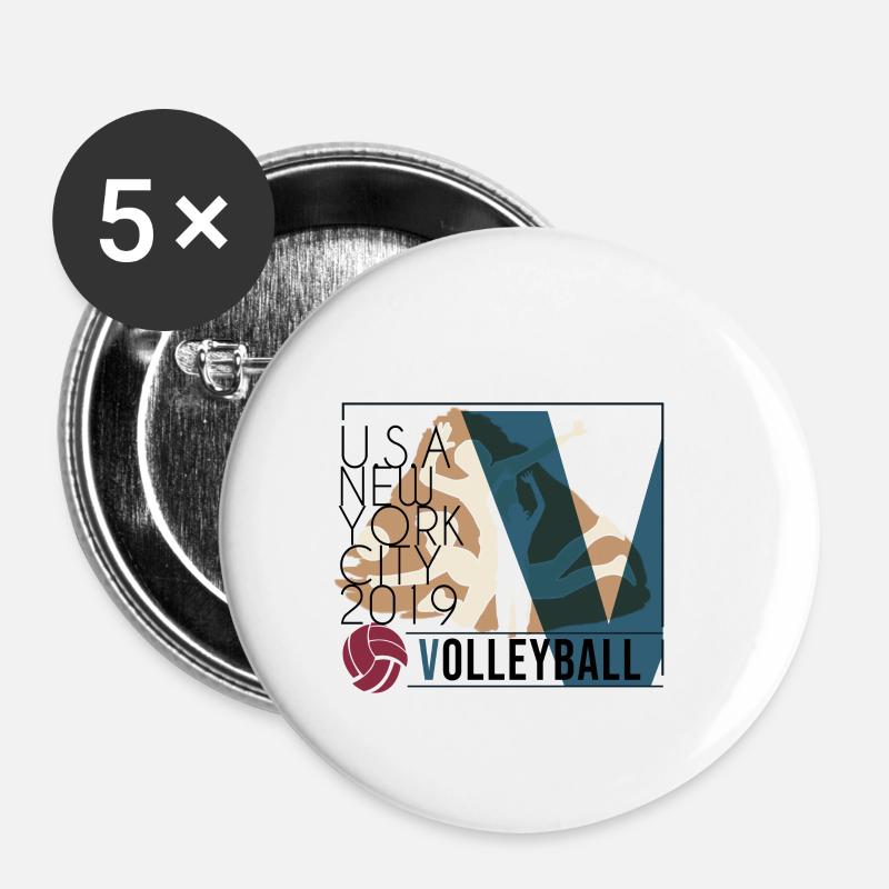 Volleyball - Buttons klein 25 mm (5er Pack) - Weiß
