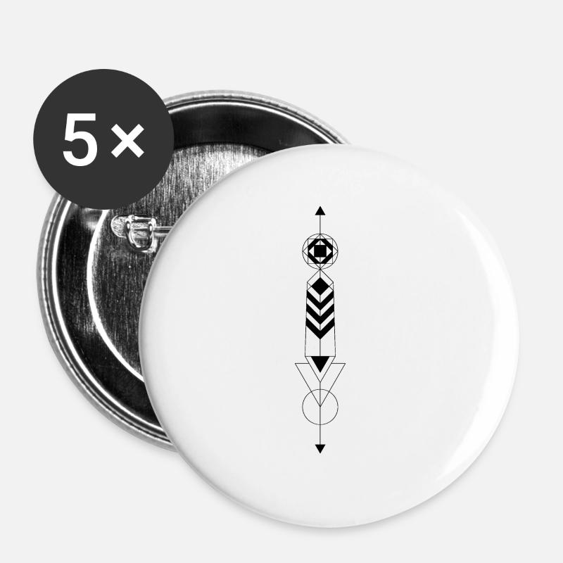 Idée cadeau Boho coiffe de plumes indigène hippie - Lot de 5 petits badges (25 mm) - blanc