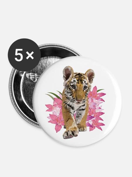 bengalischer Tiger - Buttons klein 25 mm (5er Pack) - Weiß