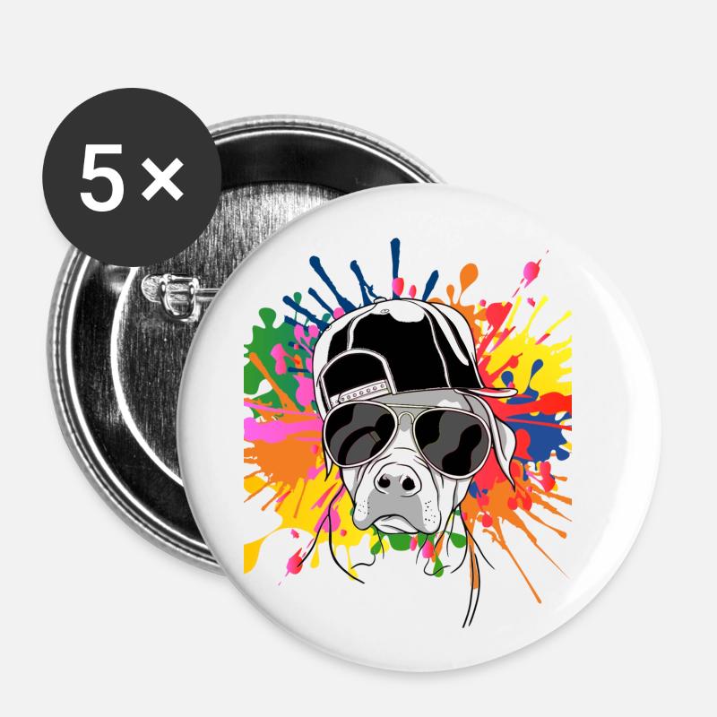 Cool chien rottweiler avec casquette et lunettes de soleil - Lot de 5 petits badges (25 mm) - blanc