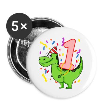 Dinosaur birthday 1 year old - Buttons small 1''/25 mm (5-pack) - white - Front