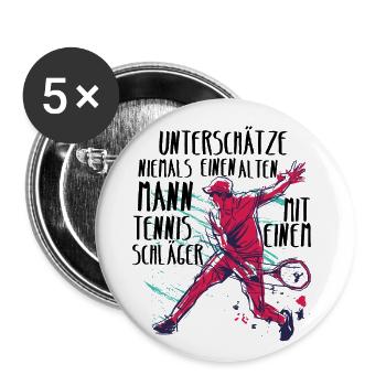Alten Mann mit Tennisschläger Tennis Tennisspieler - Buttons klein 25 mm (5er Pack) - Weiß - Vorne