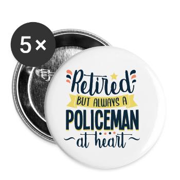 Polizei Polizist in Rente Rentner - Buttons klein 25 mm (5er Pack) - Weiß - Vorne