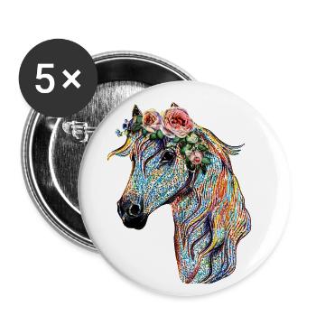 Ein Pferd mit Rosen als farbenfrohes Geschenkmotiv - Buttons klein 25 mm (5er Pack) - Weiß - Vorne