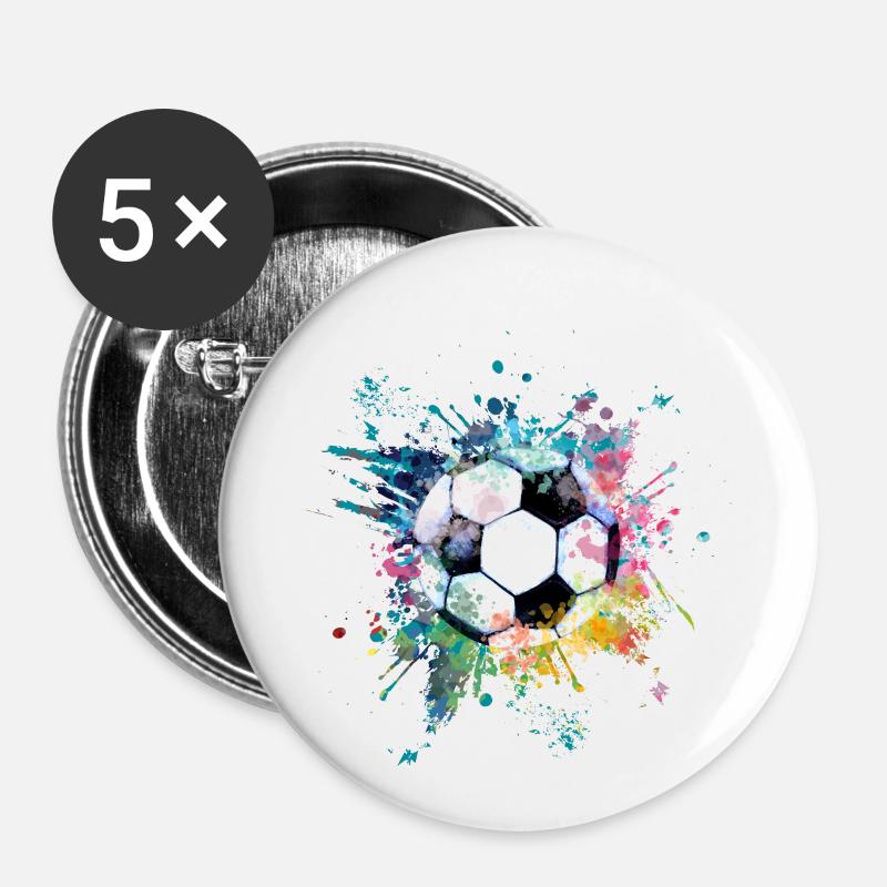 Wasserfabe Farbexplosion Splash Design Fußball - Buttons klein 25 mm (5er Pack) - Weiß