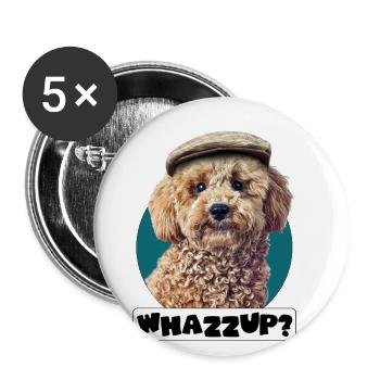 Dog Poodle Pepe whazzup Funny Sayings Gift - Buttons small 1''/25 mm (5-pack) - white - Front