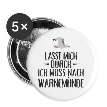 Lasst mich durch ich muss nach Warnemünde Möwe - Buttons klein 25 mm (5er Pack) - Weiß - Vorne