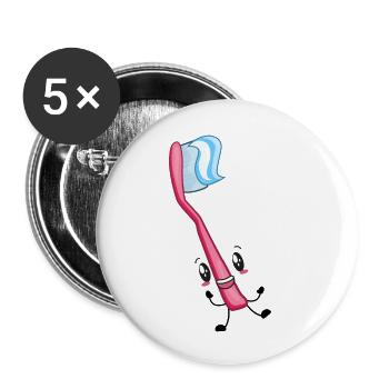 Brosse à dents Dentiste - Lot de 5 petits badges (25 mm) - blanc - Devant