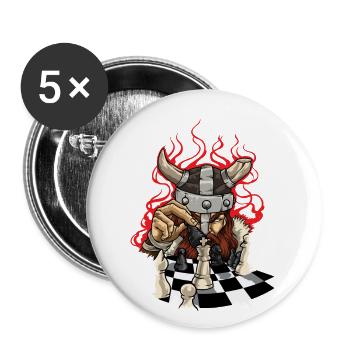 Courageux Vikings avec l’échiquier - Échecs - Lot de 5 petits badges (25 mm) - blanc - Devant