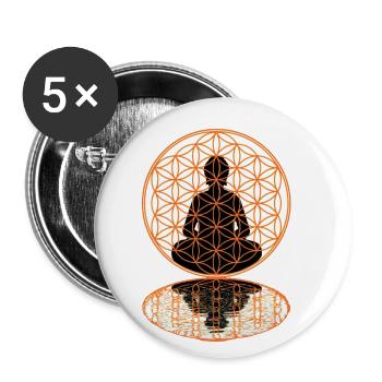 Fleur de la vie intérieur centre orange - Lot de 5 petits badges (25 mm) - blanc - Devant