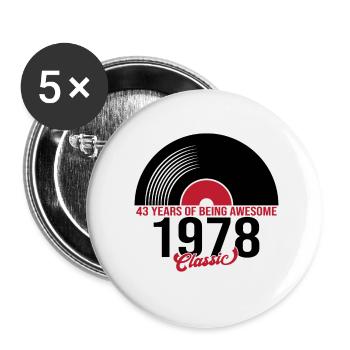 Musique vinyle classique 1978, 43 ans - Lot de 5 petits badges (25 mm) - blanc - Devant