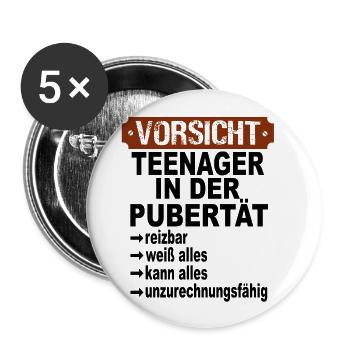 Vorsicht Teenager in der Pubertät - Buttons klein 25 mm (5er Pack) - Weiß - Vorne