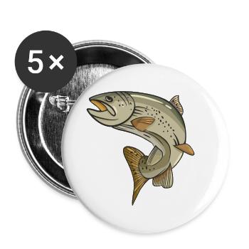 Pêche à la truite sur la rivière ou lac Angel Sport - Lot de 5 petits badges (25 mm) - blanc - Devant