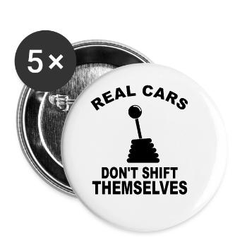 Real Cars Dont Shift Themselves - Car Drifting - Lot de 5 petits badges (25 mm) - blanc - Devant