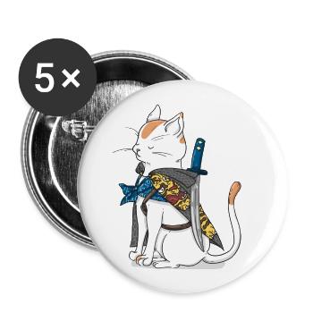 Samurai cat with katana sword in Japan style - Buttons small 1''/25 mm (5-pack) - white - Front