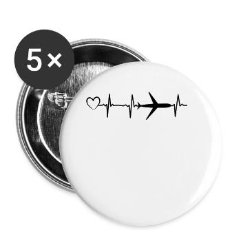 Flugzeug Herzschlag Herz Passagierflugzeug Pilot - Buttons klein 25 mm (5er Pack) - Weiß - Vorne