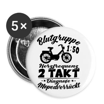 Blutgruppe 1:50 Moped Motorrad Zweitakt Mofa - Buttons klein 25 mm (5er Pack) - Weiß - Vorne