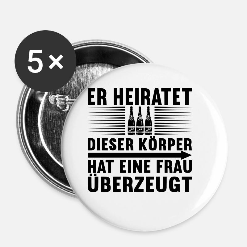 Junggesellenabschied Bräutigam JGA Geschenk - Buttons klein 25 mm (5er Pack) - Weiß