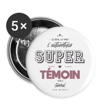 L authentique super témoin - Lot de 5 petits badges (25 mm) - blanc - Devant