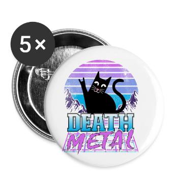 Death Metal Katze Retrowave Heavy Metal Synthwave - Buttons klein 25 mm (5er Pack) - Weiß - Vorne