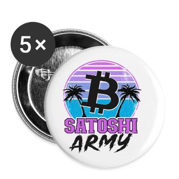 Satoshi Army Retrowave Kryptowährungen Bitcoin - Buttons klein 25 mm (5er Pack) - Weiß - Vorne