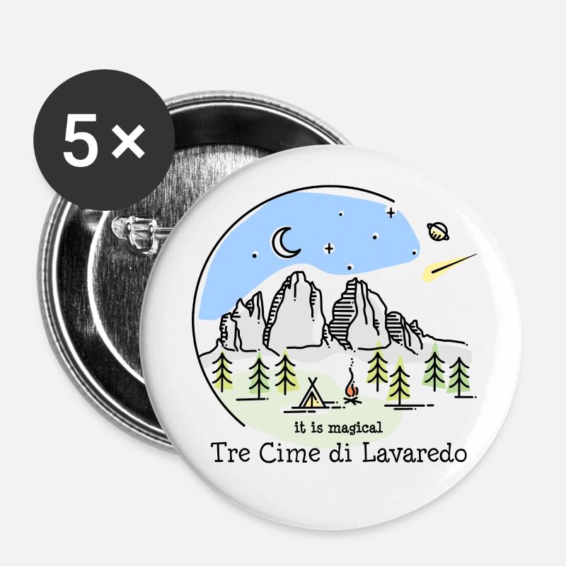 Drei Zinnen Dolomiten E5 Südtirol Line Art - Buttons klein 25 mm (5er Pack) - Weiß