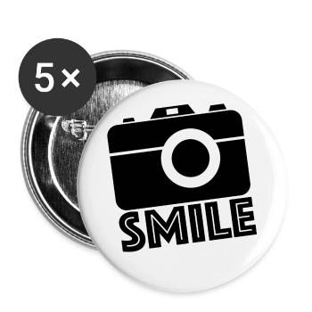 Smile, Kamera Youtube Instagram Facebook - Buttons klein 25 mm (5er Pack) - Weiß - Vorne