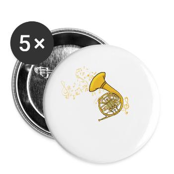 Waldhorn Musik Big Band French Horn Blasmusik - Buttons klein 25 mm (5er Pack) - Weiß - Vorne