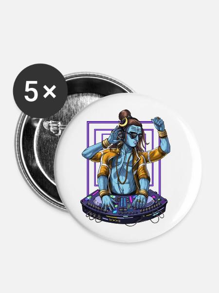 Psychedelischer Shiva Musik DJ - Buttons klein 25 mm (5er Pack) - Weiß