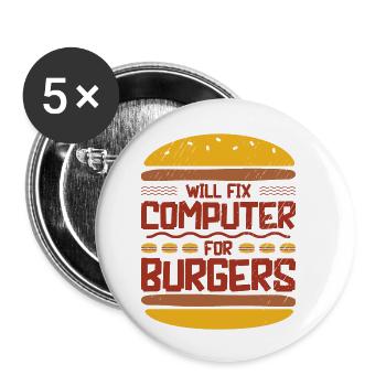 Will Fix Computer Burger Programmierer IT Support - Buttons klein 25 mm (5er Pack) - Weiß - Vorne