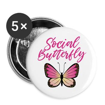 Papillon social - Lot de 5 petits badges (25 mm) - blanc - Devant
