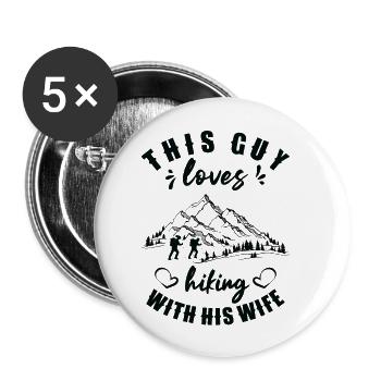 Les montagnes appellent les randonneurs de randonnée en plein air - Lot de 5 petits badges (25 mm) - blanc - Devant