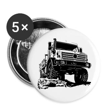 Unimog - Oldtimer - Offroad - Dispositif moteur universel - Lot de 5 petits badges (25 mm) - blanc - Devant