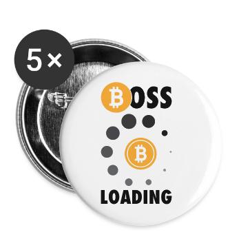 Bitcoin Kryptowährung BTC Boss Loading Shirt - Buttons klein 25 mm (5er Pack) - Weiß - Vorne