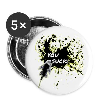 You Suck Pleco Keeper Sucker Fish - Buttons small 1''/25 mm (5-pack) - white - Front