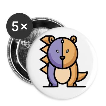 Funny Cartoon Dragon Bear - Buttons small 1''/25 mm (5-pack) - white - Front