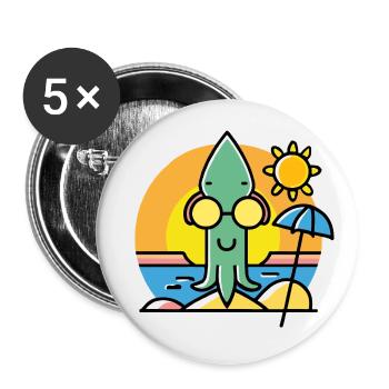 Tintenfisch mit Sonnebrille am Strand - Buttons klein 25 mm (5er Pack) - Weiß - Vorne
