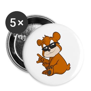 Cool cartoon bear with sunglasses - Buttons small 1''/25 mm (5-pack) - white - Front