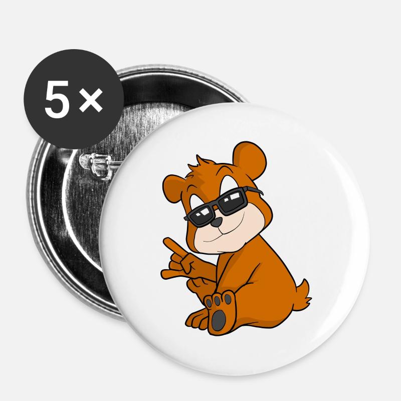 Cooler Cartoon Bär mit Sonnenbrille - Buttons klein 25 mm (5er Pack) - Weiß