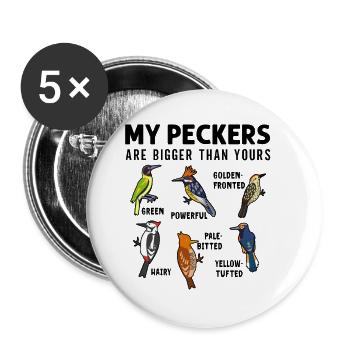 Drôle de collection d’oiseaux de Woodpecker Birdwatchers - Lot de 5 petits badges (25 mm) - blanc - Devant