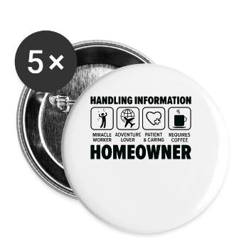Neuer Hauseigentümer Informationen zum Umgang mit - Buttons klein 25 mm (5er Pack) - Weiß - Vorne