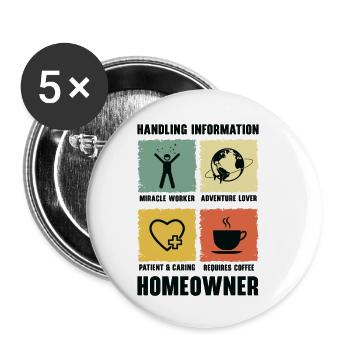 Neuer Hauseigentümer Informationen zum Umgang mit - Buttons klein 25 mm (5er Pack) - Weiß - Vorne