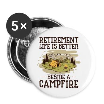 Ruhestand Leben Camping Outdoor Reisende Camper - Buttons klein 25 mm (5er Pack) - Weiß - Vorne