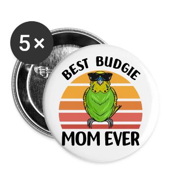 Perruche ondulée - Lot de 5 petits badges (25 mm) - blanc - Devant