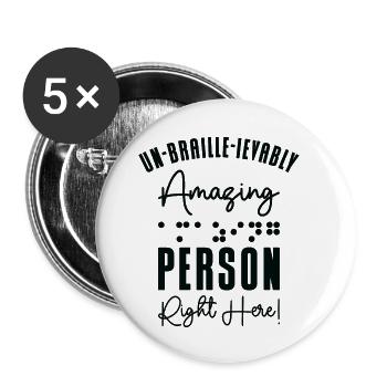 Braille Blind Blindness Awareness Visually - Buttons small 1''/25 mm (5-pack) - white - Front